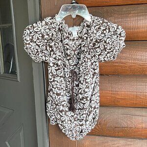 Ann Taylor LOFT Petites Cotton & Silk Brown & White Patterned Top, Size XSP